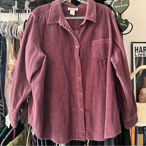 Women's Corduroy Button Down Shirt - Purple